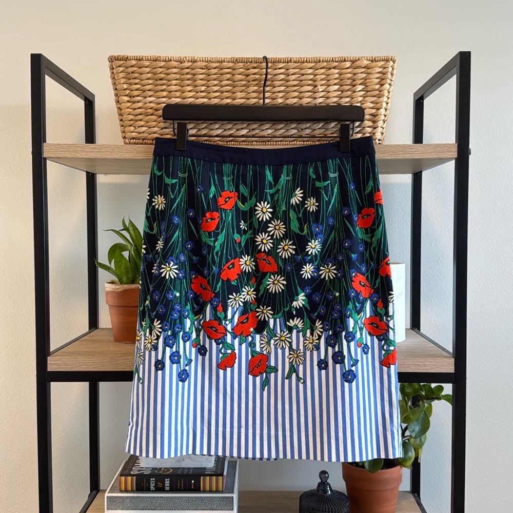 Anthropologie Navy Floral & Blue-White Striped Pencil Skirt